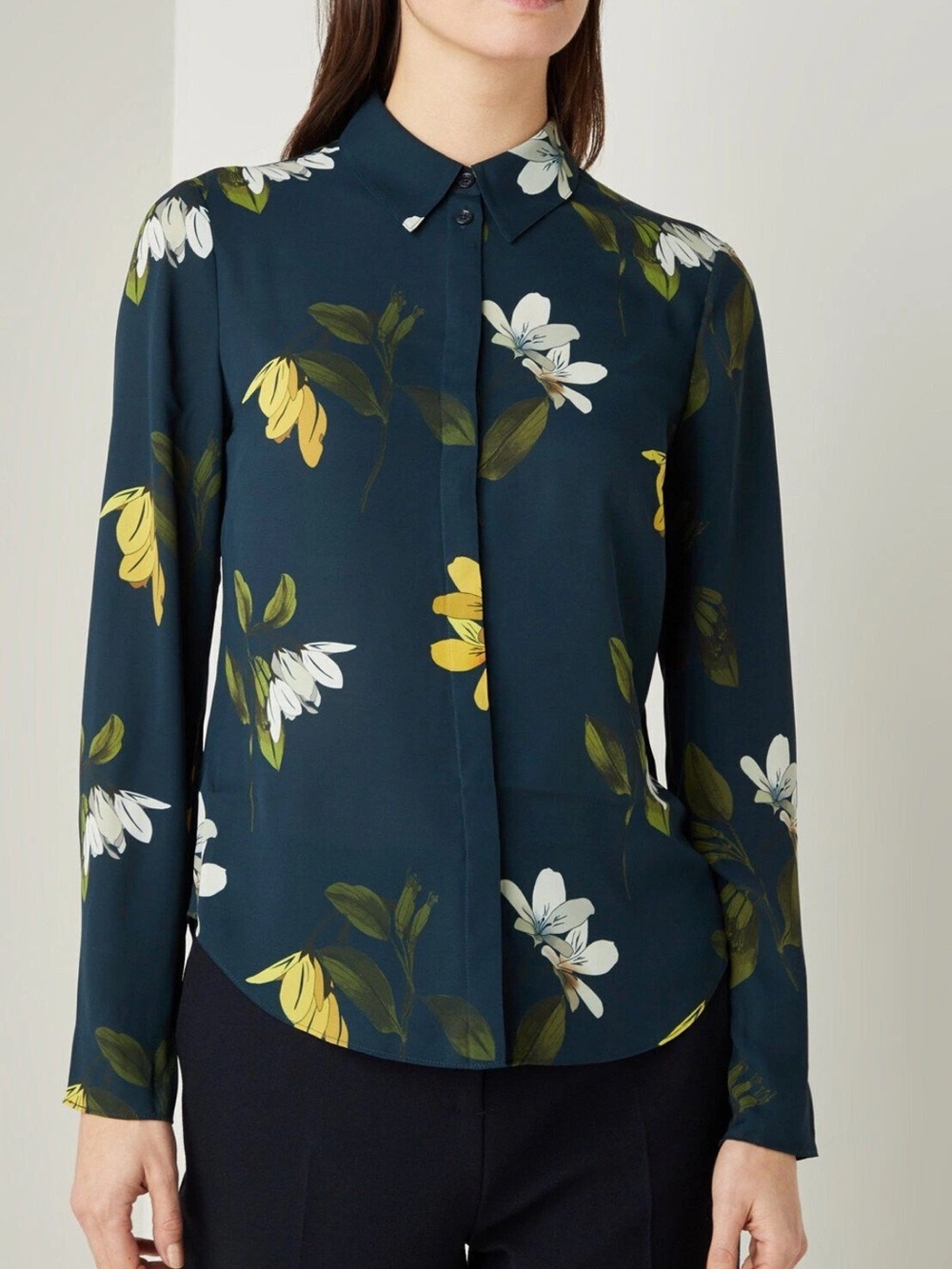 Ted Baker London Teal Floral Button-Down Blouse
